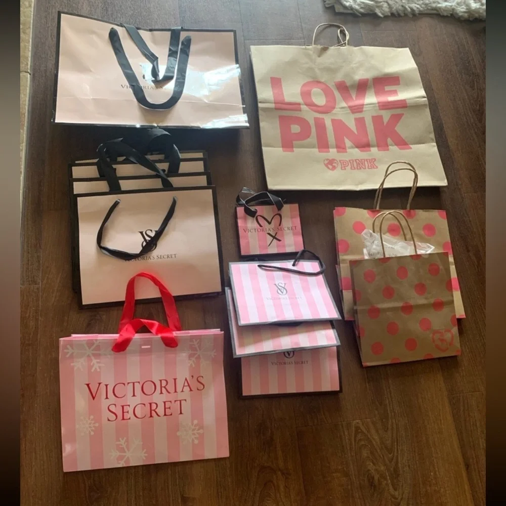 16 Victoria's Secret Pink Paper Gift Shopping Favor Variety Bags Large to Small